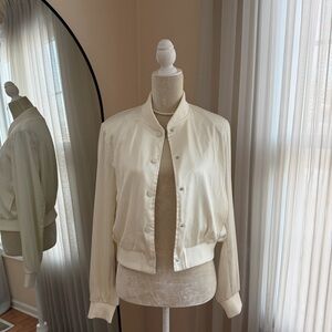 Rachel Zoe Cream Satin Bomber Jacket Size S